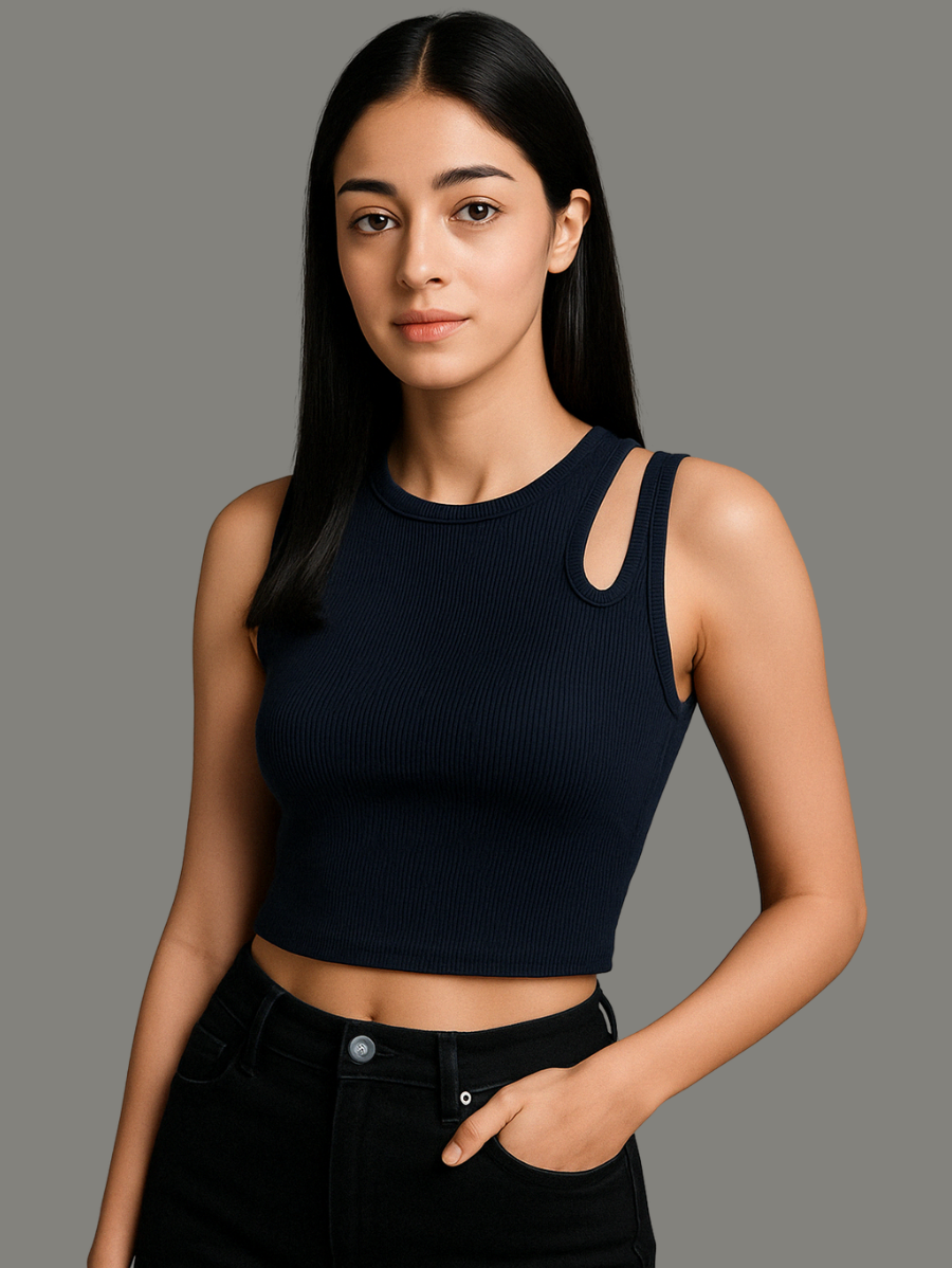 THREADTOPAZ RibCut Crop Top (NAVY)
