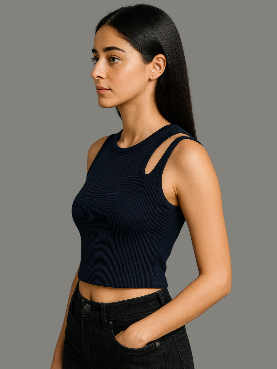 THREADTOPAZ RibCut Crop Top (NAVY)
