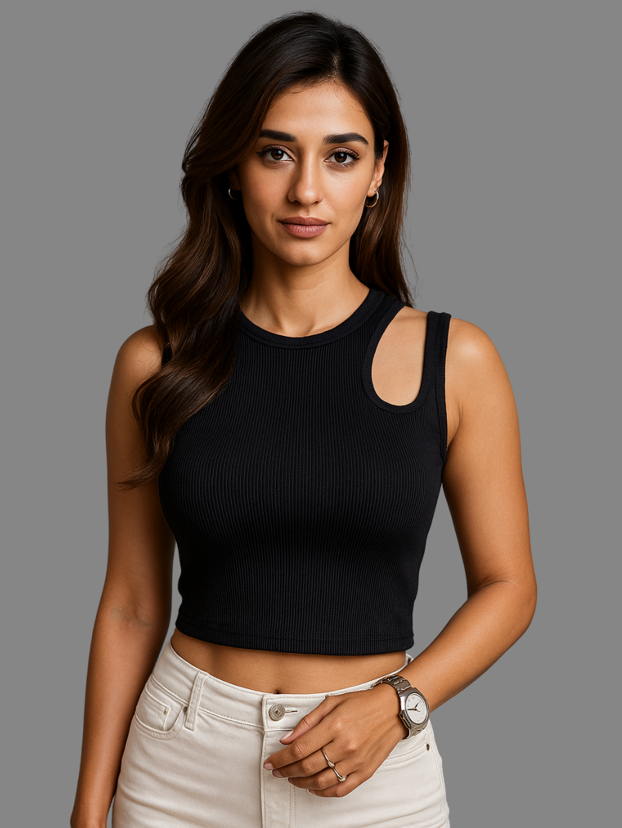 THREADTOPAZ RibCut Crop Top (NAVY)